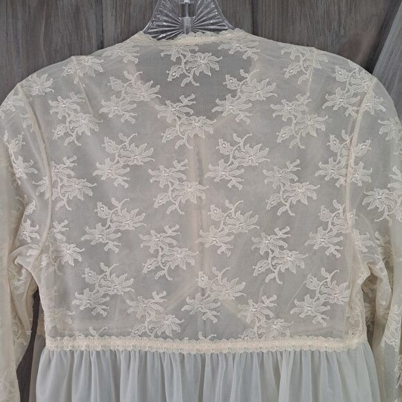Vintage Vanity Fair Sz 32 Long Double Chiffon Robe & Sheer Lace  Romantic Flowy - Picture 5 of 16